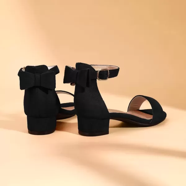 imagePANDANINJIA Girls Dress Shoes Toddler Kids Heels Sandals Ankle Strap Wedding Party Phoebe Flower Girl ShoesIv Black Suede