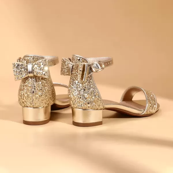imagePANDANINJIA Girls Dress Shoes Toddler Kids Heels Sandals Ankle Strap Wedding Party Phoebe Flower Girl ShoesIv Gold Sequin