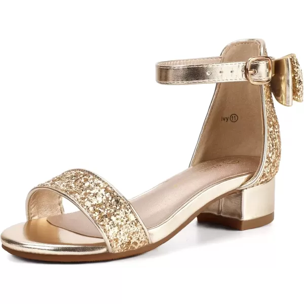 imagePANDANINJIA Girls Dress Shoes Toddler Kids Heels Sandals Ankle Strap Wedding Party Phoebe Flower Girl ShoesIv Gold Sequin