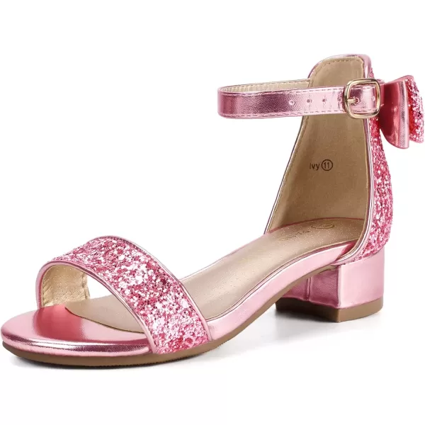 imagePANDANINJIA Girls Dress Shoes Toddler Kids Heels Sandals Ankle Strap Wedding Party Phoebe Flower Girl ShoesIv Pink Sequin