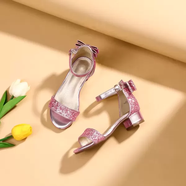 imagePANDANINJIA Girls Dress Shoes Toddler Kids Heels Sandals Ankle Strap Wedding Party Phoebe Flower Girl ShoesIv Pink Sequin