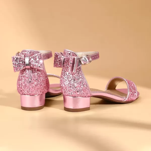 imagePANDANINJIA Girls Dress Shoes Toddler Kids Heels Sandals Ankle Strap Wedding Party Phoebe Flower Girl ShoesIv Pink Sequin