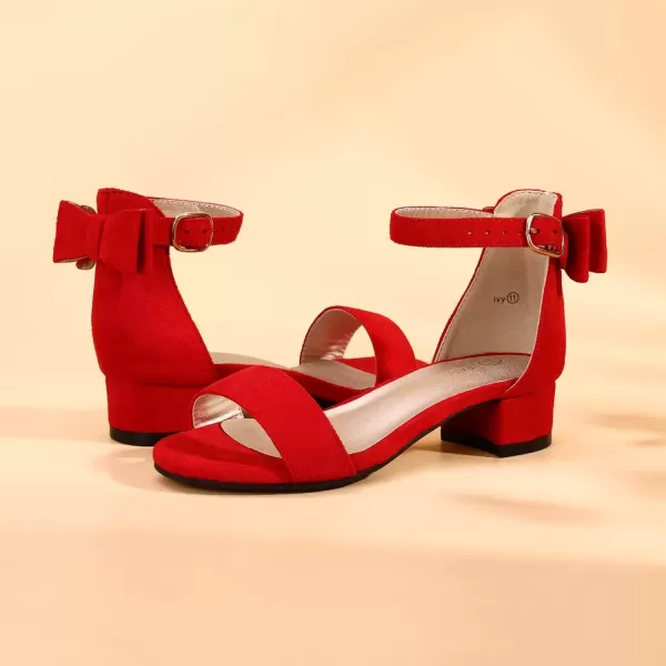 imagePANDANINJIA Girls Dress Shoes Toddler Kids Heels Sandals Ankle Strap Wedding Party Phoebe Flower Girl ShoesIv Red Suede