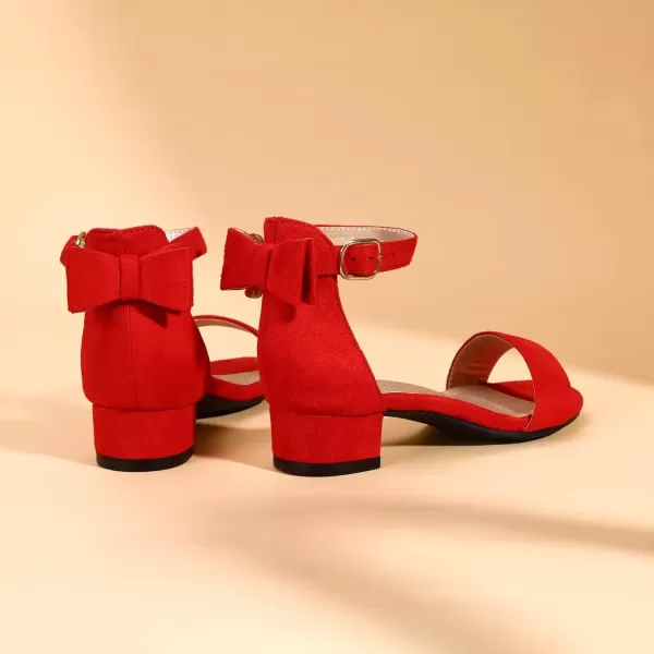imagePANDANINJIA Girls Dress Shoes Toddler Kids Heels Sandals Ankle Strap Wedding Party Phoebe Flower Girl ShoesIv Red Suede