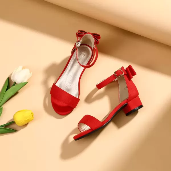 imagePANDANINJIA Girls Dress Shoes Toddler Kids Heels Sandals Ankle Strap Wedding Party Phoebe Flower Girl ShoesIv Red Suede