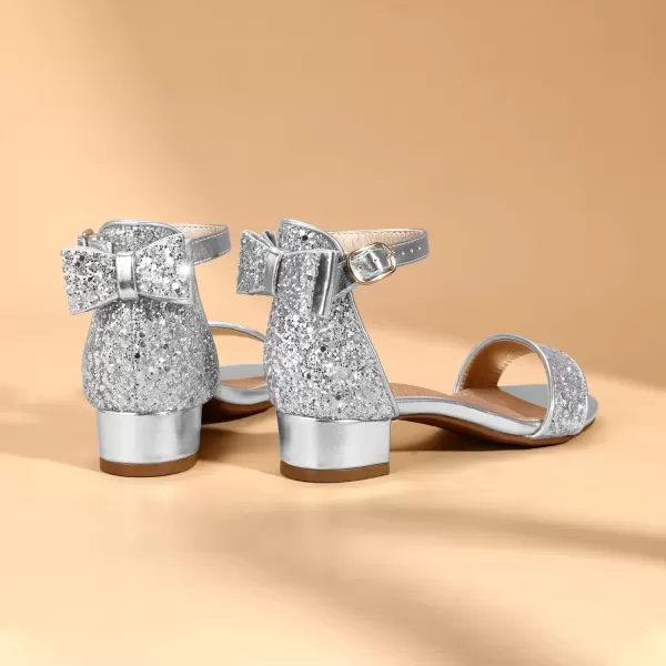 imagePANDANINJIA Girls Dress Shoes Toddler Kids Heels Sandals Ankle Strap Wedding Party Phoebe Flower Girl ShoesIv Silver Sequin