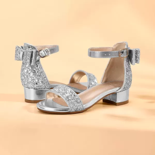 imagePANDANINJIA Girls Dress Shoes Toddler Kids Heels Sandals Ankle Strap Wedding Party Phoebe Flower Girl ShoesIv Silver Sequin