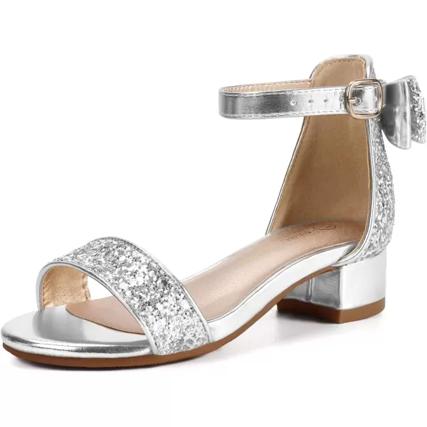imagePANDANINJIA Girls Dress Shoes Toddler Kids Heels Sandals Ankle Strap Wedding Party Phoebe Flower Girl ShoesIv Silver Sequin
