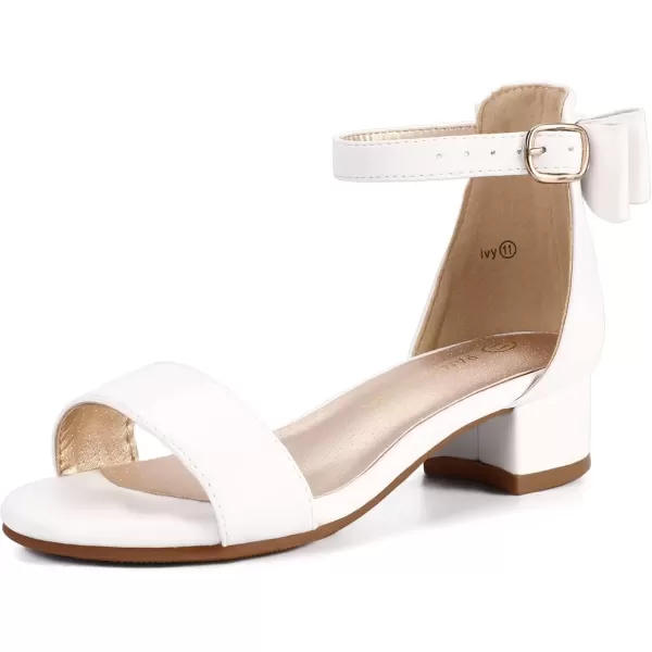 imagePANDANINJIA Girls Dress Shoes Toddler Kids Heels Sandals Ankle Strap Wedding Party Phoebe Flower Girl ShoesIv White Pu