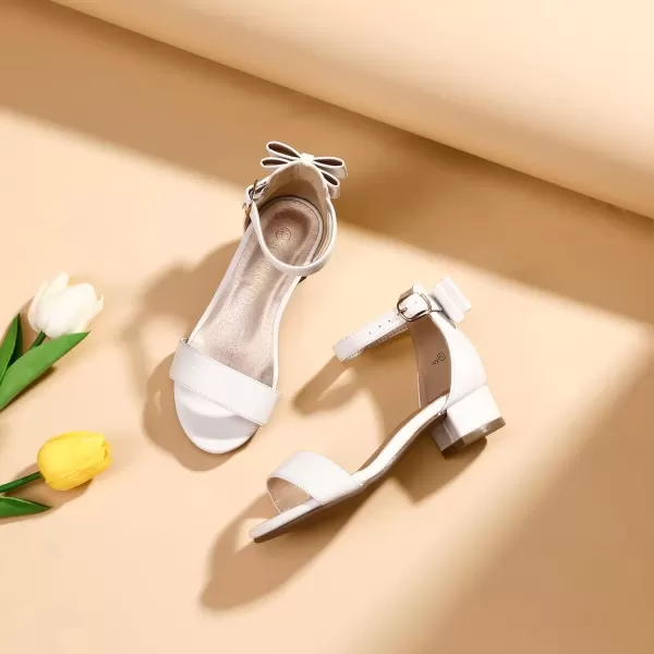 imagePANDANINJIA Girls Dress Shoes Toddler Kids Heels Sandals Ankle Strap Wedding Party Phoebe Flower Girl ShoesIv White Pu