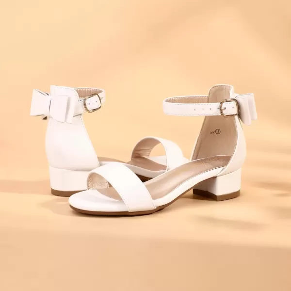 imagePANDANINJIA Girls Dress Shoes Toddler Kids Heels Sandals Ankle Strap Wedding Party Phoebe Flower Girl ShoesIv White Pu
