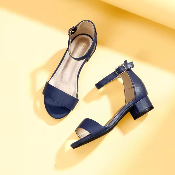 imagePANDANINJIA Girls Dress Shoes Toddler Kids Heels Sandals Ankle Strap Wedding Party Phoebe Flower Girl ShoesNavy Pu
