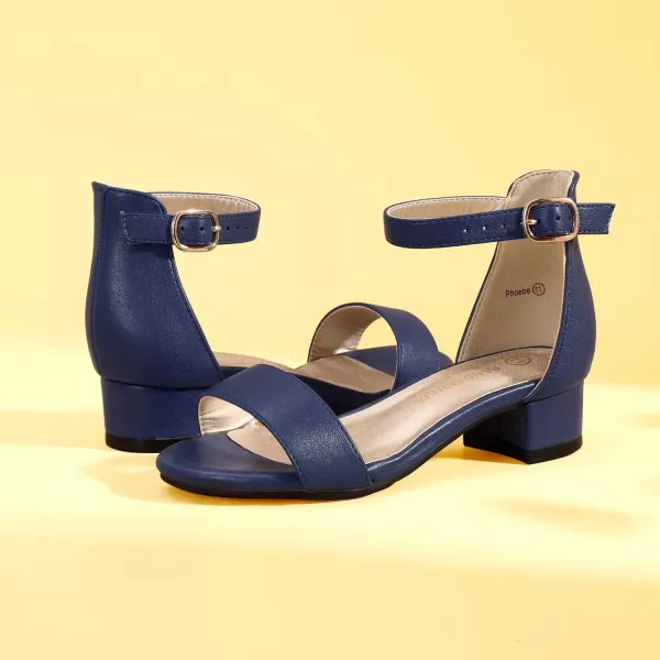 imagePANDANINJIA Girls Dress Shoes Toddler Kids Heels Sandals Ankle Strap Wedding Party Phoebe Flower Girl ShoesNavy Pu