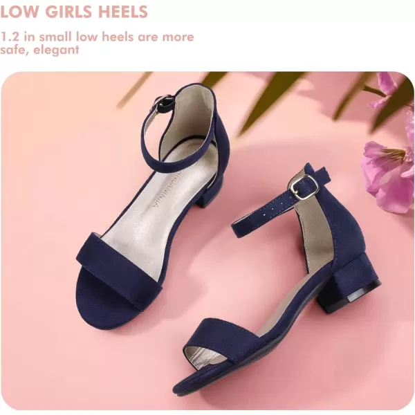 imagePANDANINJIA Girls Dress Shoes Toddler Kids Heels Sandals Ankle Strap Wedding Party Phoebe Flower Girl ShoesNavy Suede