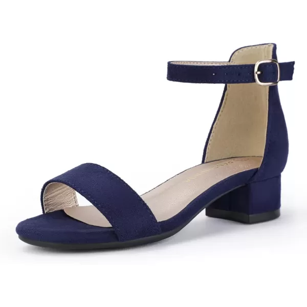 imagePANDANINJIA Girls Dress Shoes Toddler Kids Heels Sandals Ankle Strap Wedding Party Phoebe Flower Girl ShoesNavy Suede