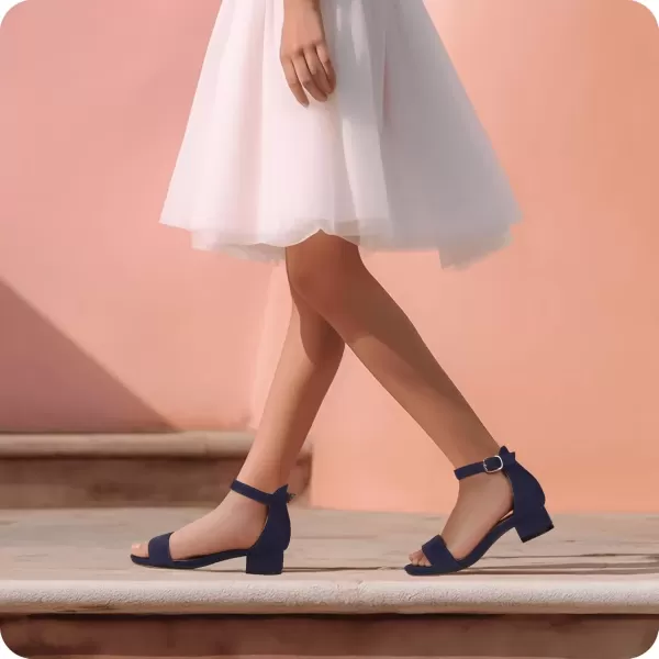 imagePANDANINJIA Girls Dress Shoes Toddler Kids Heels Sandals Ankle Strap Wedding Party Phoebe Flower Girl ShoesNavy Suede
