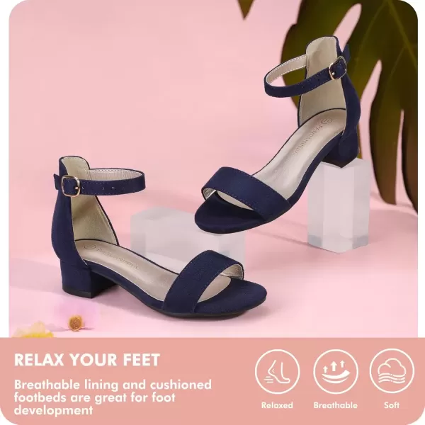 imagePANDANINJIA Girls Dress Shoes Toddler Kids Heels Sandals Ankle Strap Wedding Party Phoebe Flower Girl ShoesNavy Suede