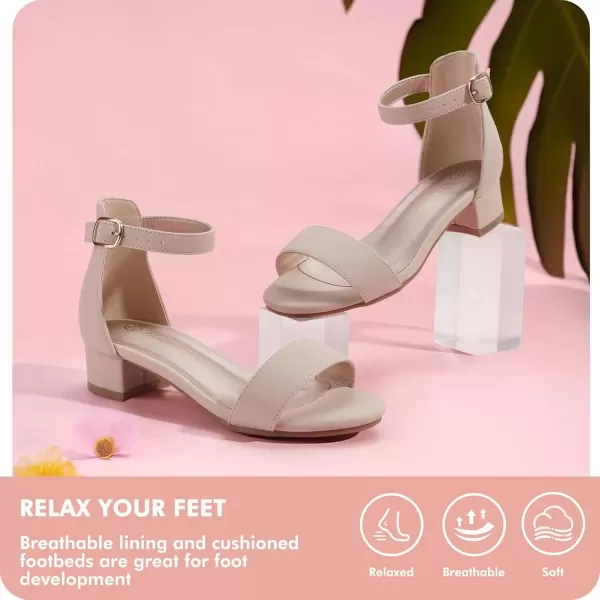 imagePANDANINJIA Girls Dress Shoes Toddler Kids Heels Sandals Ankle Strap Wedding Party Phoebe Flower Girl ShoesNude Nubuck