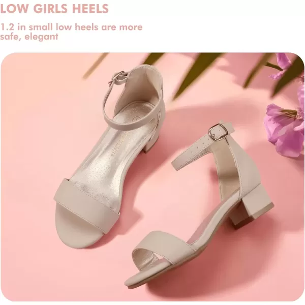 imagePANDANINJIA Girls Dress Shoes Toddler Kids Heels Sandals Ankle Strap Wedding Party Phoebe Flower Girl ShoesNude Nubuck