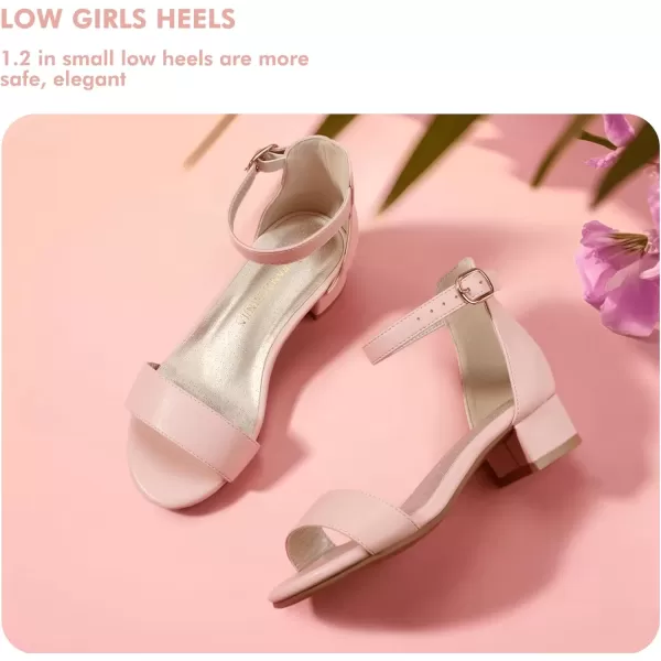 imagePANDANINJIA Girls Dress Shoes Toddler Kids Heels Sandals Ankle Strap Wedding Party Phoebe Flower Girl ShoesPink Pu