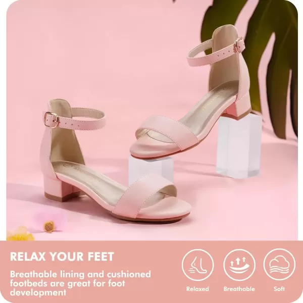 imagePANDANINJIA Girls Dress Shoes Toddler Kids Heels Sandals Ankle Strap Wedding Party Phoebe Flower Girl ShoesPink Pu
