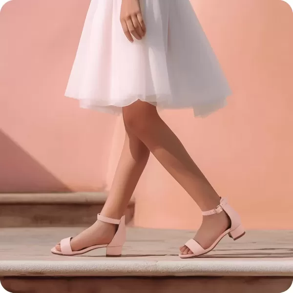 imagePANDANINJIA Girls Dress Shoes Toddler Kids Heels Sandals Ankle Strap Wedding Party Phoebe Flower Girl ShoesPink Pu