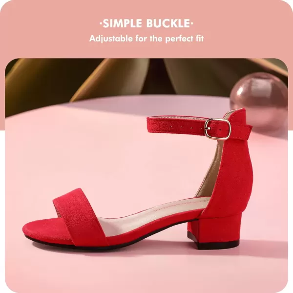 imagePANDANINJIA Girls Dress Shoes Toddler Kids Heels Sandals Ankle Strap Wedding Party Phoebe Flower Girl ShoesRed Suede