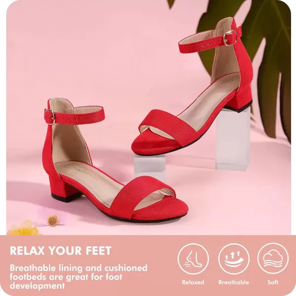 imagePANDANINJIA Girls Dress Shoes Toddler Kids Heels Sandals Ankle Strap Wedding Party Phoebe Flower Girl ShoesRed Suede