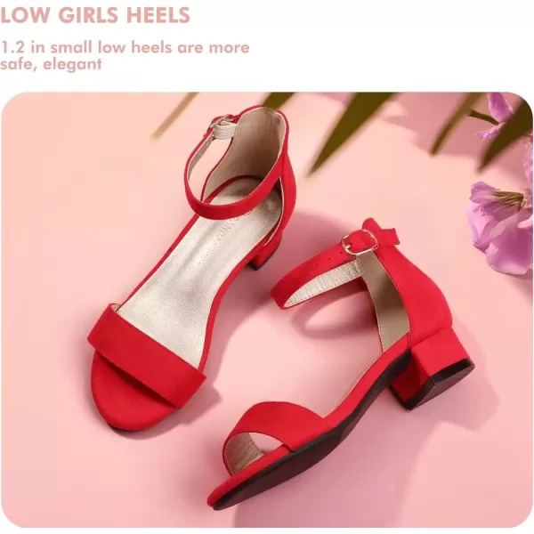 imagePANDANINJIA Girls Dress Shoes Toddler Kids Heels Sandals Ankle Strap Wedding Party Phoebe Flower Girl ShoesRed Suede