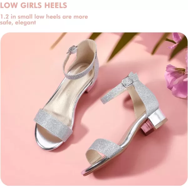 imagePANDANINJIA Girls Dress Shoes Toddler Kids Heels Sandals Ankle Strap Wedding Party Phoebe Flower Girl ShoesSilver Glitter