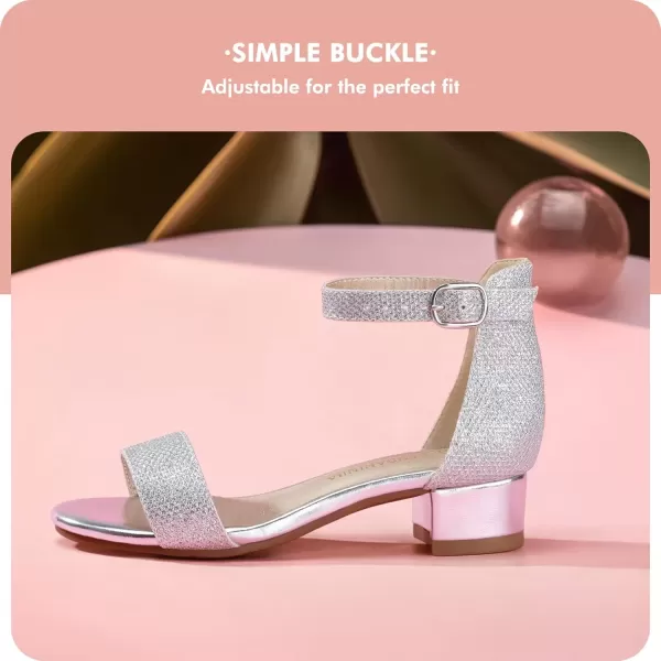 imagePANDANINJIA Girls Dress Shoes Toddler Kids Heels Sandals Ankle Strap Wedding Party Phoebe Flower Girl ShoesSilver Glitter