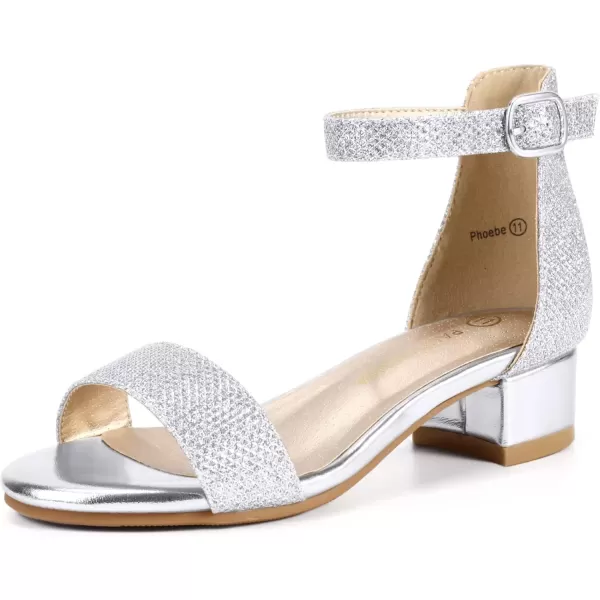 imagePANDANINJIA Girls Dress Shoes Toddler Kids Heels Sandals Ankle Strap Wedding Party Phoebe Flower Girl ShoesSilver Glitter