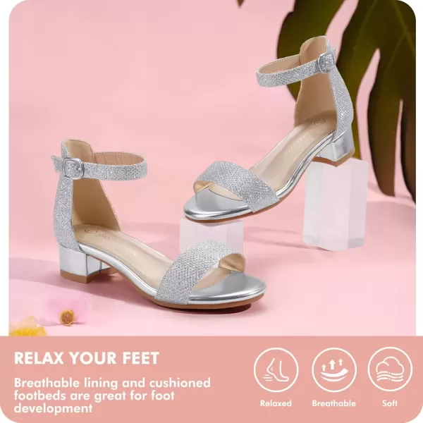 imagePANDANINJIA Girls Dress Shoes Toddler Kids Heels Sandals Ankle Strap Wedding Party Phoebe Flower Girl ShoesSilver Glitter