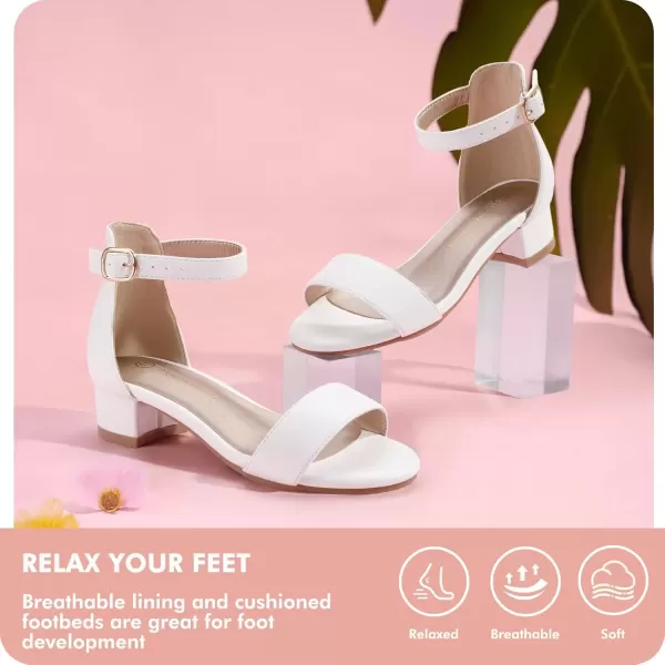 imagePANDANINJIA Girls Dress Shoes Toddler Kids Heels Sandals Ankle Strap Wedding Party Phoebe Flower Girl ShoesWhite Pu