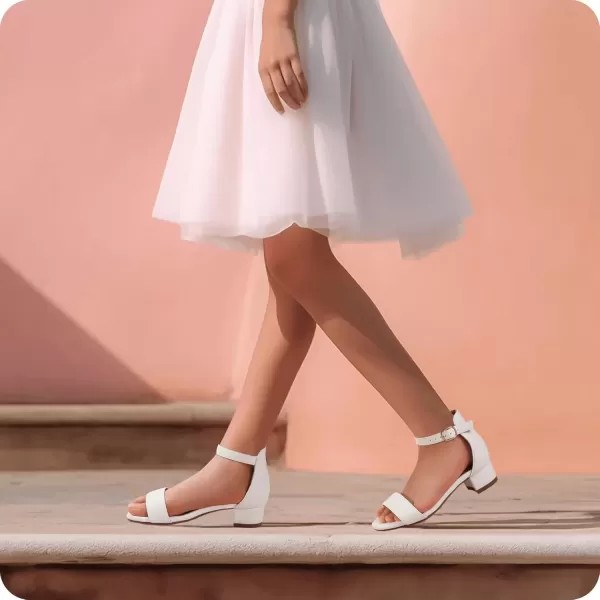 imagePANDANINJIA Girls Dress Shoes Toddler Kids Heels Sandals Ankle Strap Wedding Party Phoebe Flower Girl ShoesWhite Pu