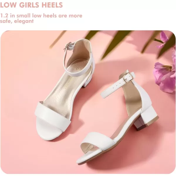 imagePANDANINJIA Girls Dress Shoes Toddler Kids Heels Sandals Ankle Strap Wedding Party Phoebe Flower Girl ShoesWhite Pu