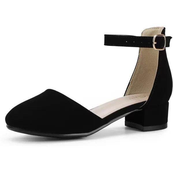 imagePANDANINJIA Girls Heels Dress Shoes Flower Girl Closed Toe Heels Ankle Strap Wedding Party School Miya Toddler Little Big Kid Pump ShoesBlack Nubuck