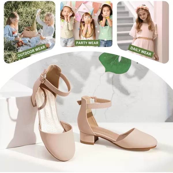 imagePANDANINJIA Girls Heels Dress Shoes Flower Girl Closed Toe Heels Ankle Strap Wedding Party School Miya Toddler Little Big Kid Pump ShoesNudenu Buck