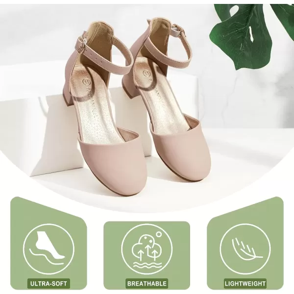 imagePANDANINJIA Girls Heels Dress Shoes Flower Girl Closed Toe Heels Ankle Strap Wedding Party School Miya Toddler Little Big Kid Pump ShoesNudenu Buck