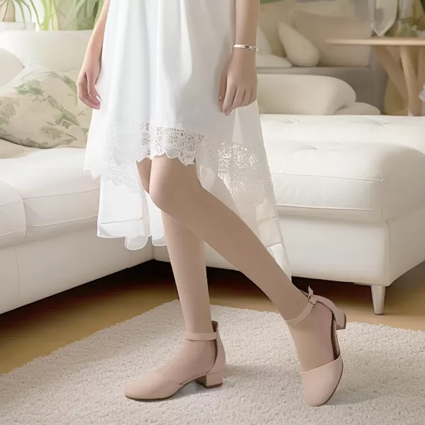 imagePANDANINJIA Girls Heels Dress Shoes Flower Girl Closed Toe Heels Ankle Strap Wedding Party School Miya Toddler Little Big Kid Pump ShoesNudenu Buck