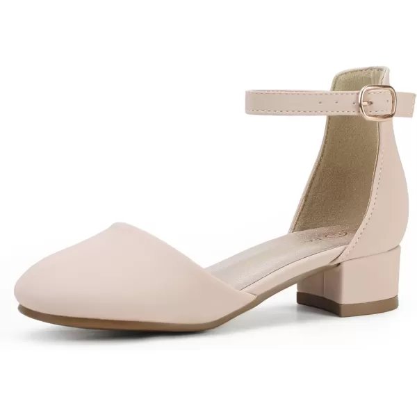 imagePANDANINJIA Girls Heels Dress Shoes Flower Girl Closed Toe Heels Ankle Strap Wedding Party School Miya Toddler Little Big Kid Pump ShoesNudenu Buck