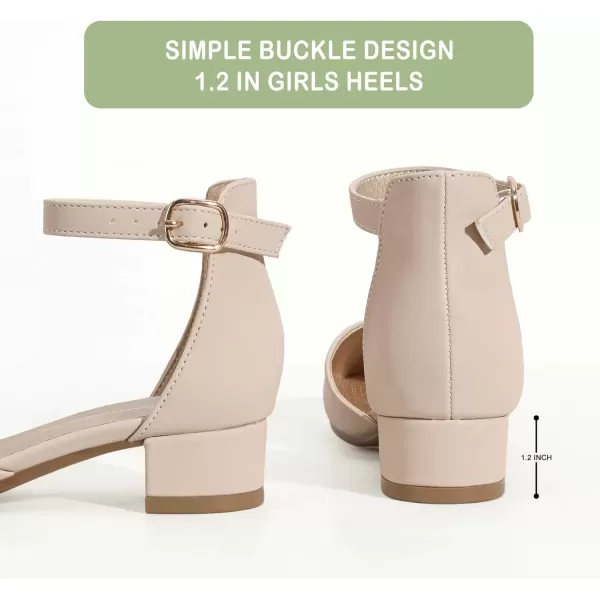 imagePANDANINJIA Girls Heels Dress Shoes Flower Girl Closed Toe Heels Ankle Strap Wedding Party School Miya Toddler Little Big Kid Pump ShoesNudenu Buck