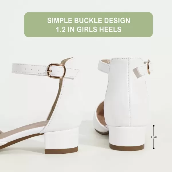imagePANDANINJIA Girls Heels Dress Shoes Flower Girl Closed Toe Heels Ankle Strap Wedding Party School Miya Toddler Little Big Kid Pump ShoesWhite Pu