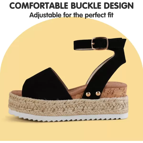 imagePANDANINJIA Girls Sandals Flatform Wedge Open Toe Summer Shoes Little Big Kid Flower Girl Heels Dress ShoesBlack Nubuck