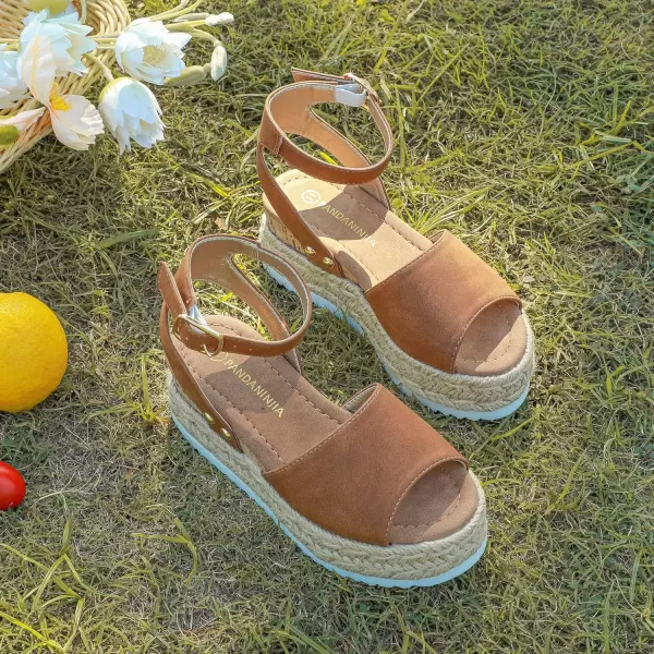 imagePANDANINJIA Girls Sandals Flatform Wedge Open Toe Summer Shoes Little Big Kid Flower Girl Heels Dress ShoesBrown Nubuck