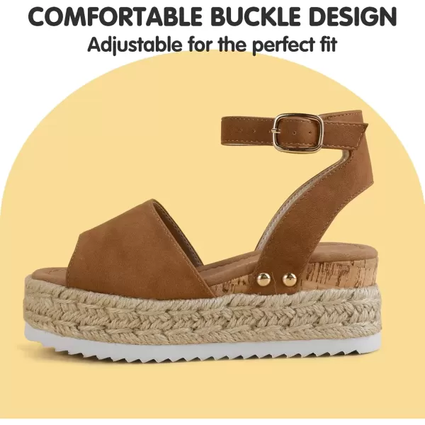 imagePANDANINJIA Girls Sandals Flatform Wedge Open Toe Summer Shoes Little Big Kid Flower Girl Heels Dress ShoesBrown Nubuck
