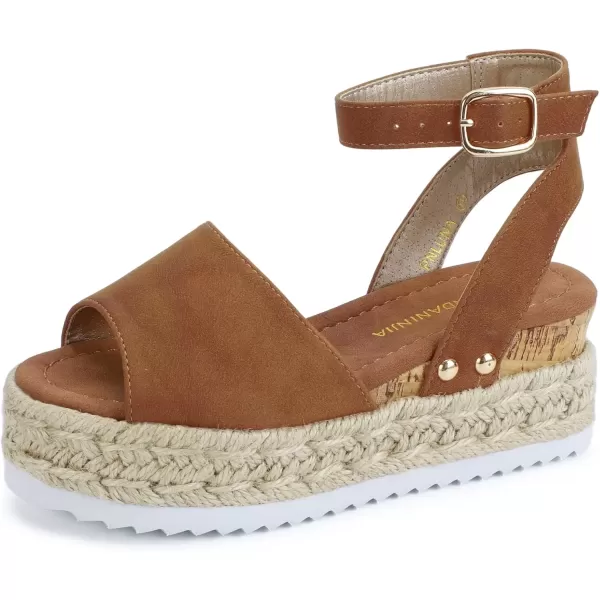 imagePANDANINJIA Girls Sandals Flatform Wedge Open Toe Summer Shoes Little Big Kid Flower Girl Heels Dress ShoesBrown Nubuck