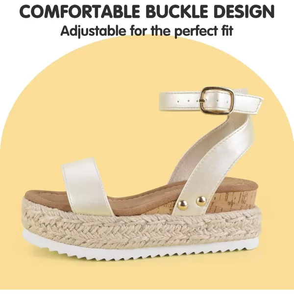 imagePANDANINJIA Girls Sandals Flatform Wedge Open Toe Summer Shoes Little Big Kid Flower Girl Heels Dress ShoesChampagne Pu