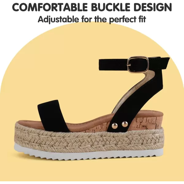 imagePANDANINJIA Girls Sandals Flatform Wedge Open Toe Summer Shoes Little Big Kid Flower Girl Heels Dress ShoesK Black Nubuck