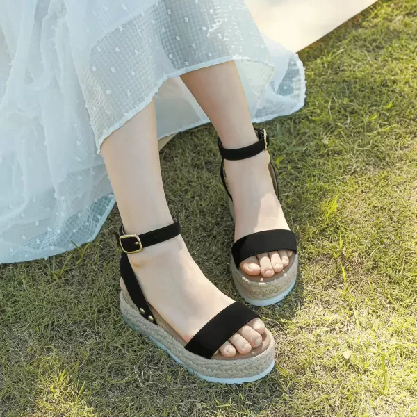 imagePANDANINJIA Girls Sandals Flatform Wedge Open Toe Summer Shoes Little Big Kid Flower Girl Heels Dress ShoesK Black Nubuck